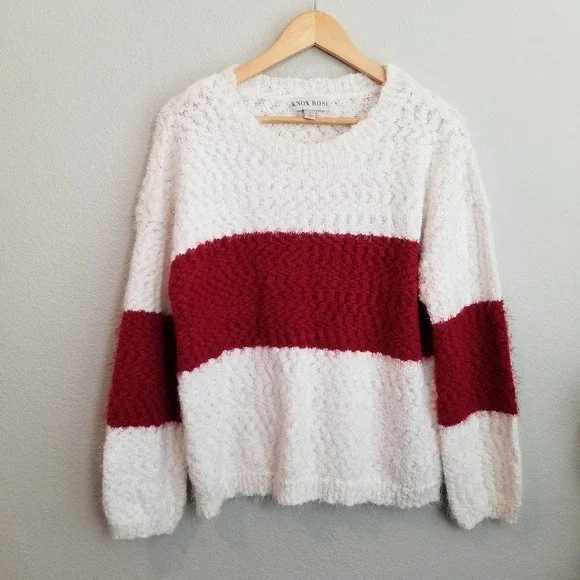 Knox Rose Women's Colorblock Eyelash Long Sleeve Sweater Size Large Cream Cozy - Picture 1 of 7